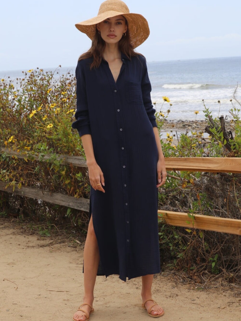 EUC Felicite Boyfriend Maxi Dress Gauze in Navy